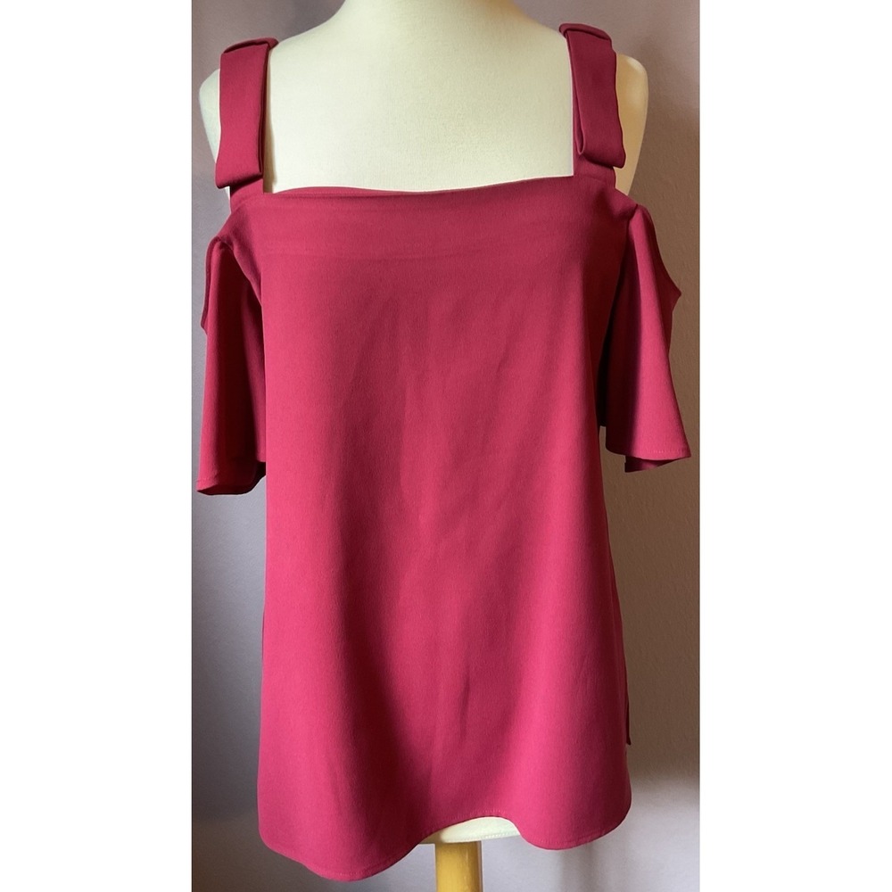 Ann Taylor Red Ties Cold Shoulder Flutter Sleeve Top‎ Blouse Size Medium
